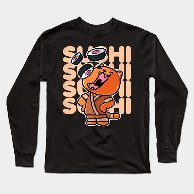 Cat Sushi Nigiri Kawaii Neko Anime Japanese print Long Sleeve T-Shirt by theodoros20